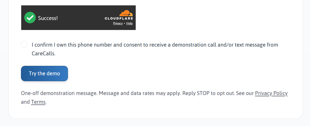 Demo form with unchecked consent checkbox