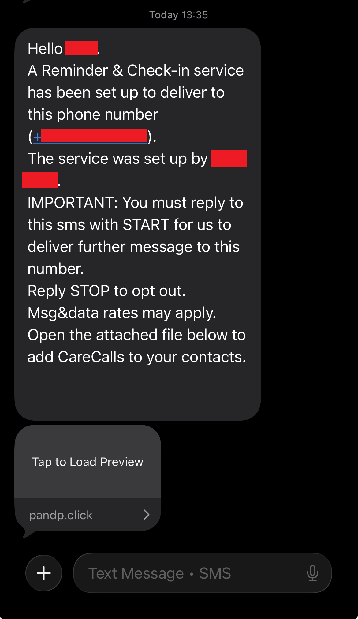 Identifying SMS to Receiver requiring START