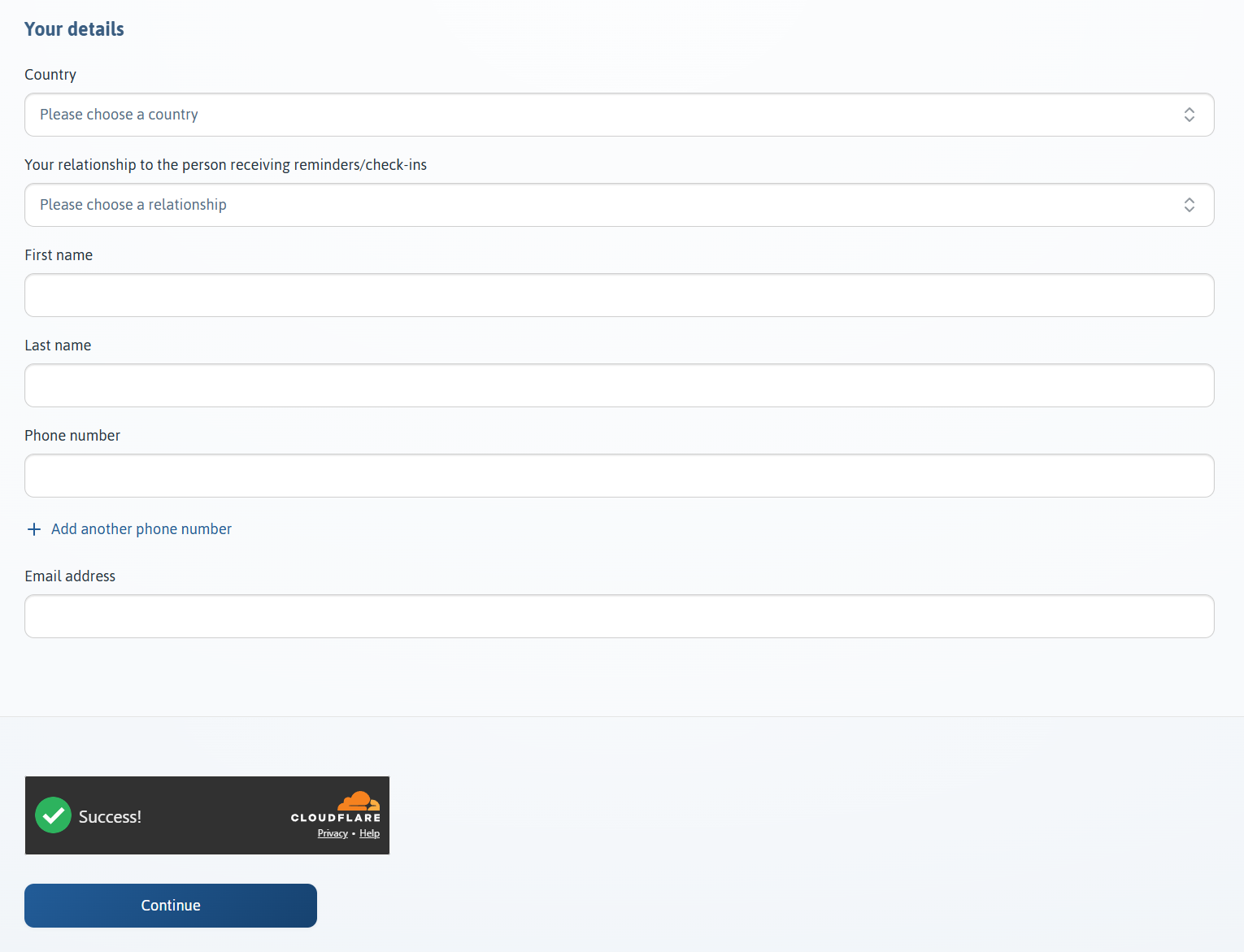 Creator details form with relationship field and no SMS consent checkbox